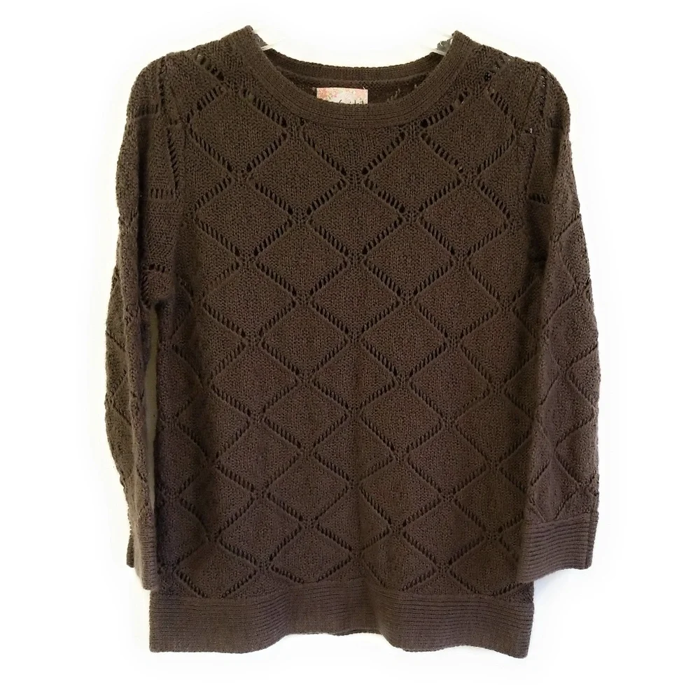 MISSGUIDED Brown 3/4 Sleeve Open Knit Sweater M - Picture 7 of 8
